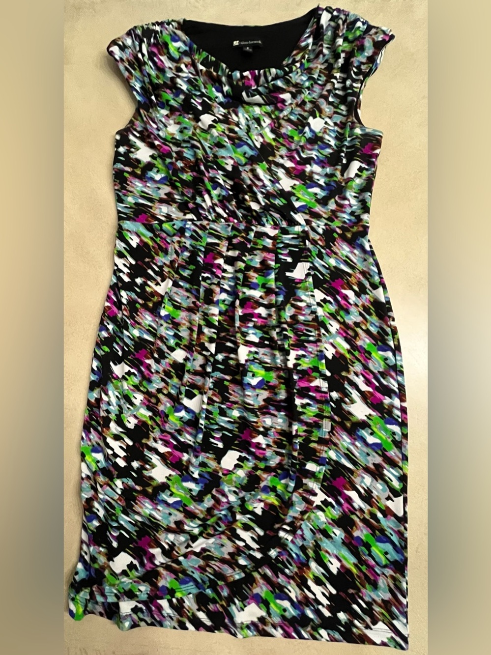 Valerie Bertinelli Abstract Watercolor Cowl Neck Faux Wrap Dress Size 8 EUC